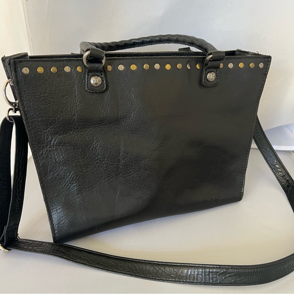 Patricia Nash Black Leather Tote with Gold & silver hardware